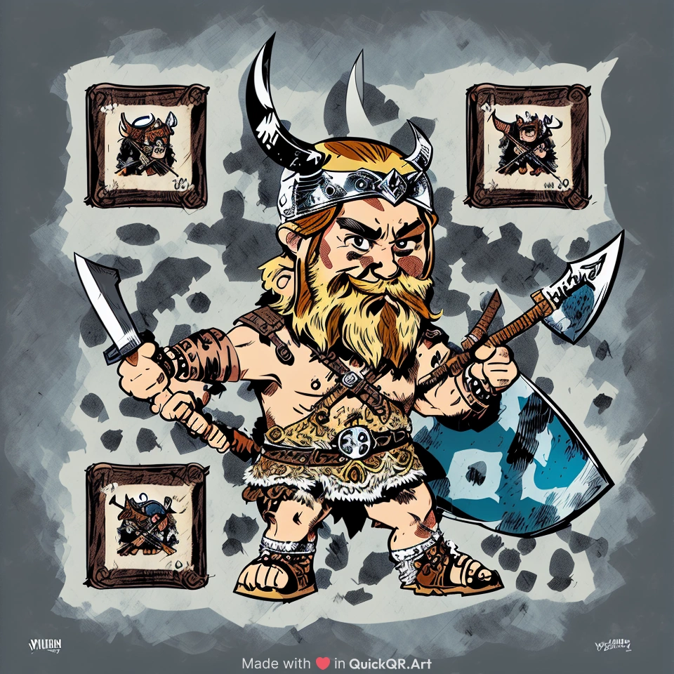 cartoon style chibi figure of a Viking with an axe
